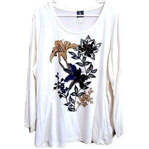 Fair Lady Women's 18 Long Sleeve Multicolor Floral Tunic Top Rhinestones